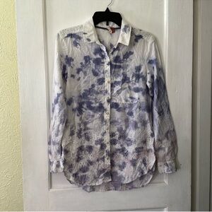 Anthropologie Pilcro Cate Boho Artsy Tie Dye Eyelet Button Down Long Sleeve Top